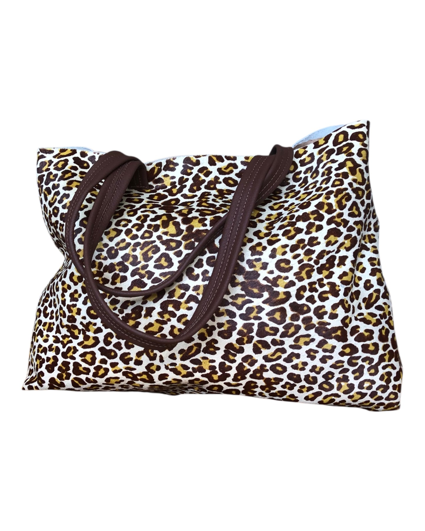 Genuine printed leather cowhide tote