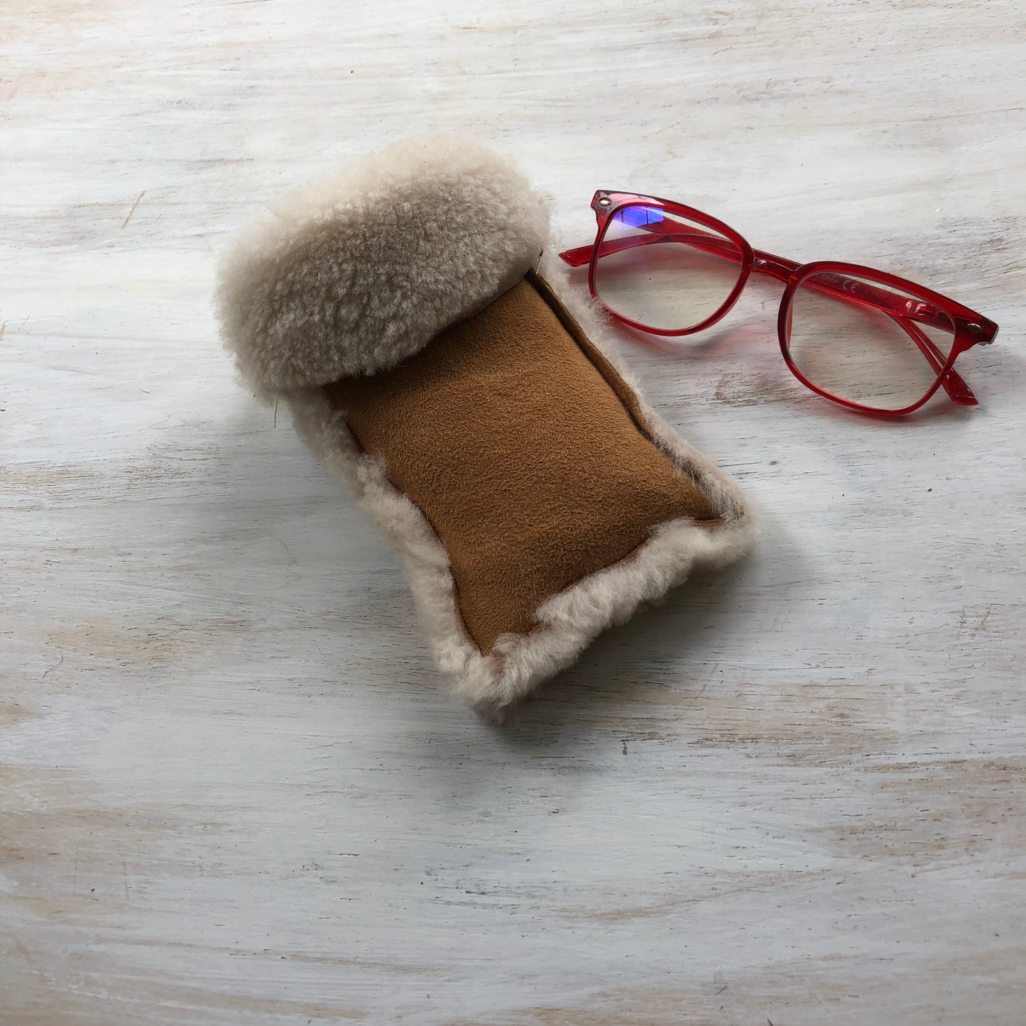 Sheepskin leather glasses case