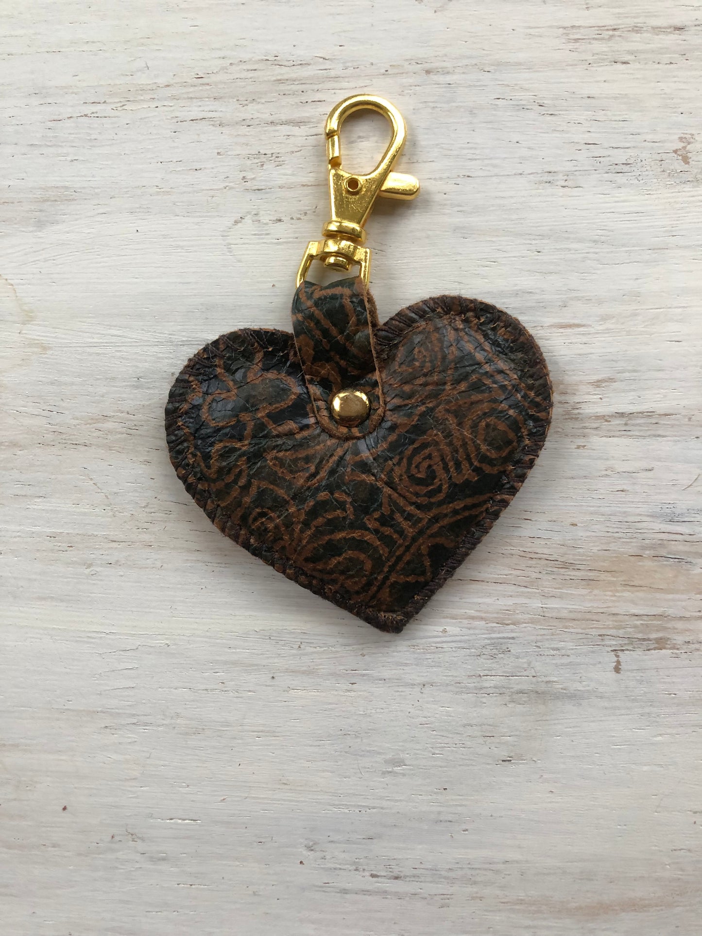 Printed genuine leather keyring - gold clip