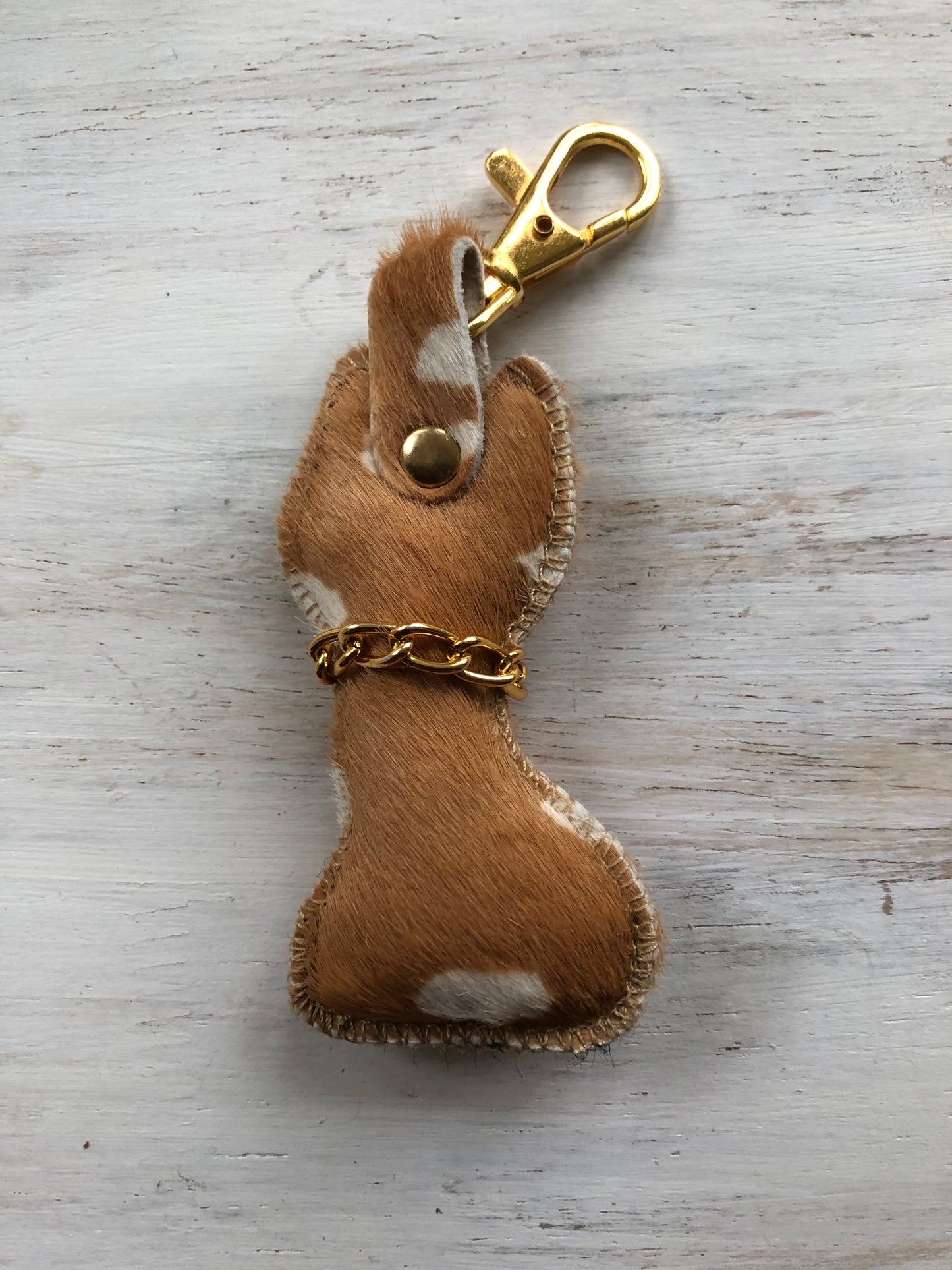 Cowhide leather keyring - gold clip