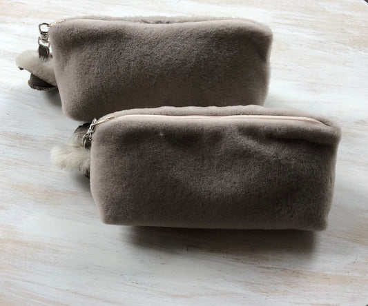 Genuine sheepskin and leather clutch phone bag