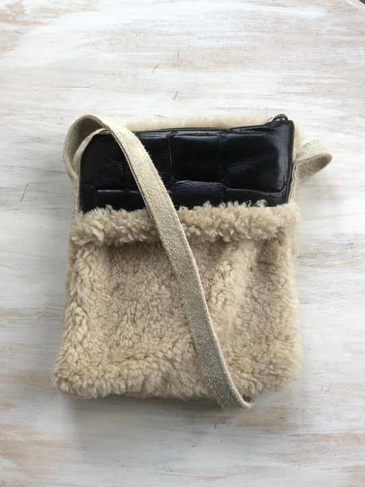 Sheepskin leather phone cross body bag