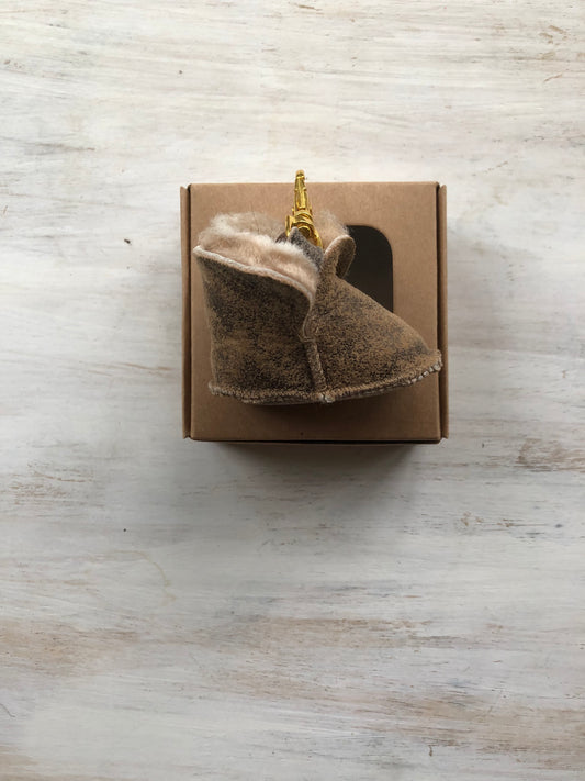 Sheepskin leather keyring - gold clip
