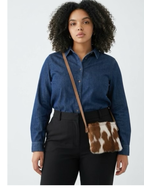 Genuine goat hide phone cross body bag with lovely marking