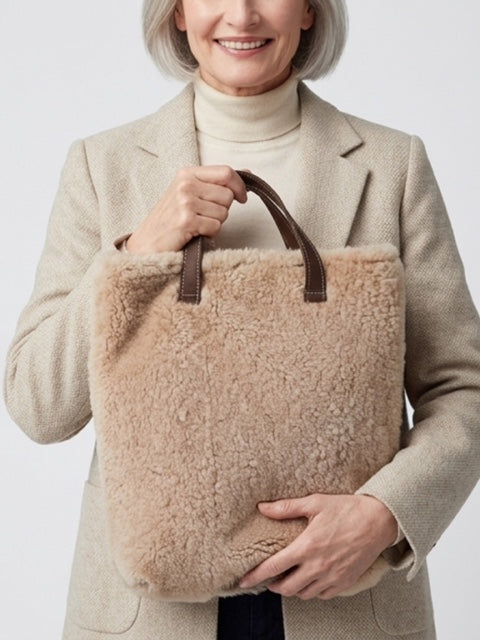 Sheepskin tote bag - large with clasp