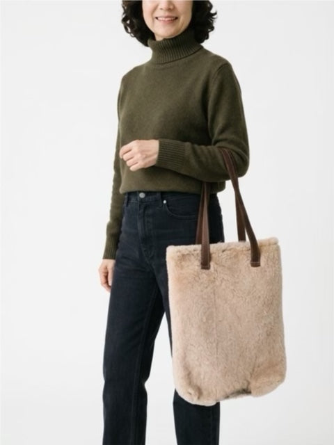 Sheepskin tote bag - large with clasp